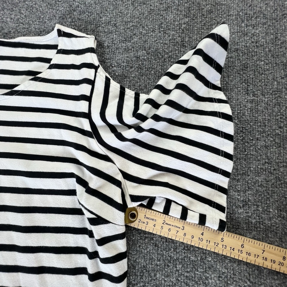 Lauren Ralph Lauren Striped Dress Womens XL Blk Wht Cotton Cold Shoulder Ruffle - Picture 8 of 11